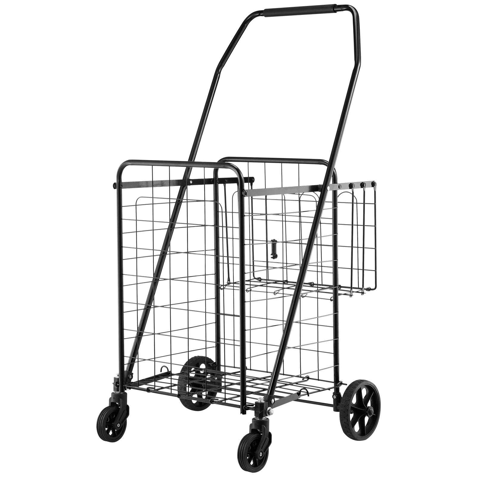 Heavy Duty Folding Shopping Cart With Dual Baskets And Wheels_voghion.com